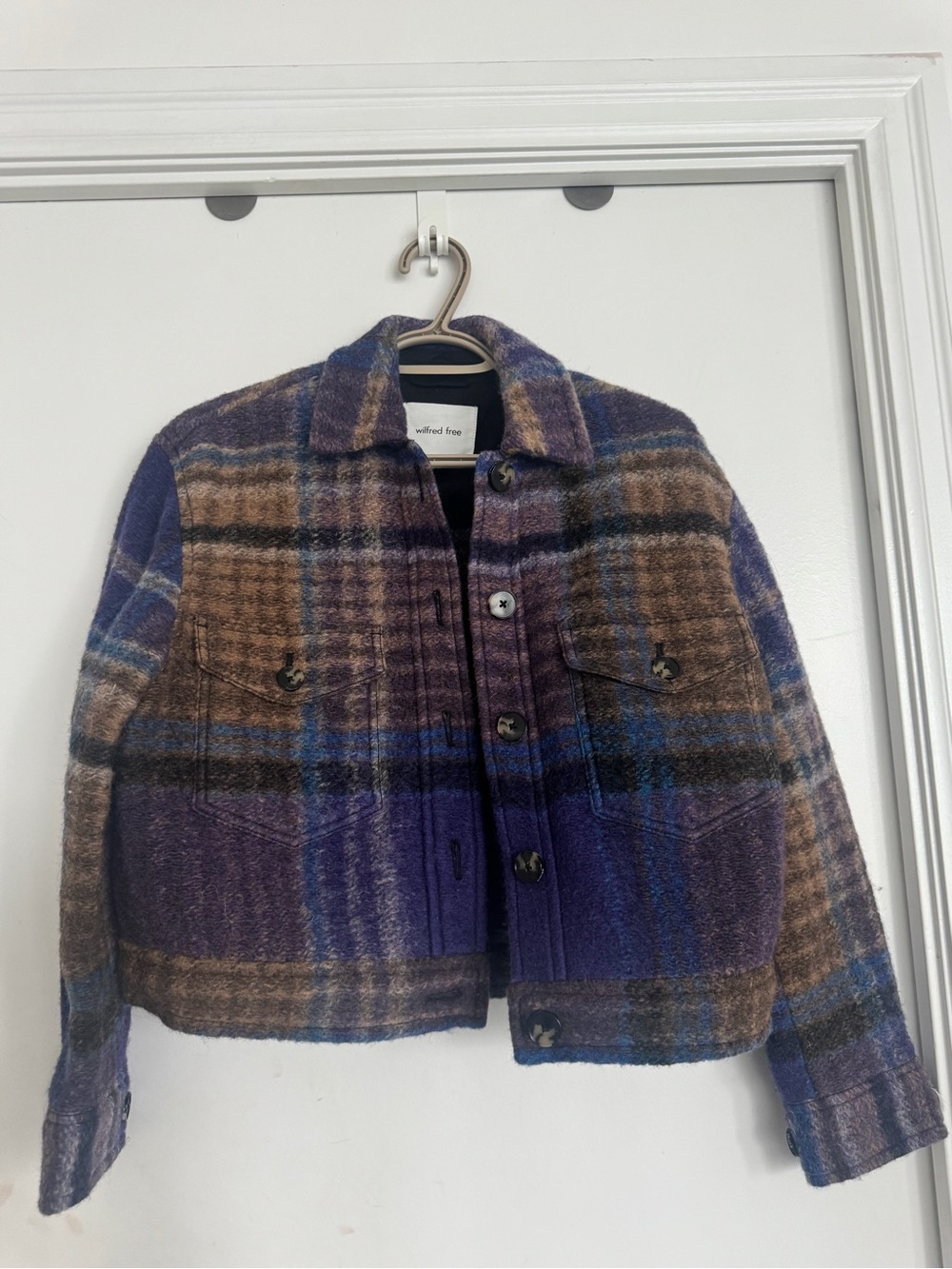 Wilfred Purple Plaid Wool Blend Jacket